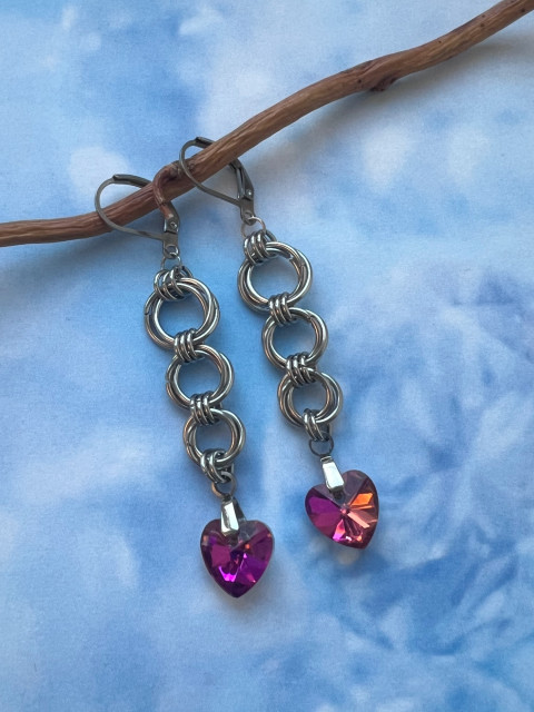 Náušnice Hnízdečka se srdíčkem srdce náušnice srdíčko ocel swarovski kroužky kroužkování steel 