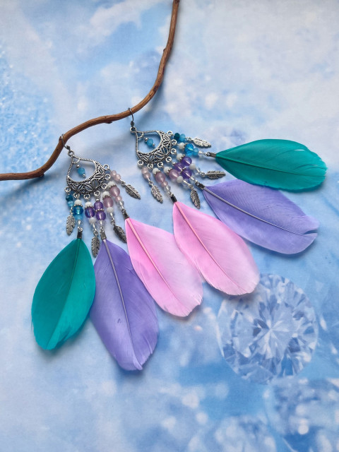 Peříčkové pastelové náušnice léto extravagantní nerez ocel festival dovolená peří peříčka steel 