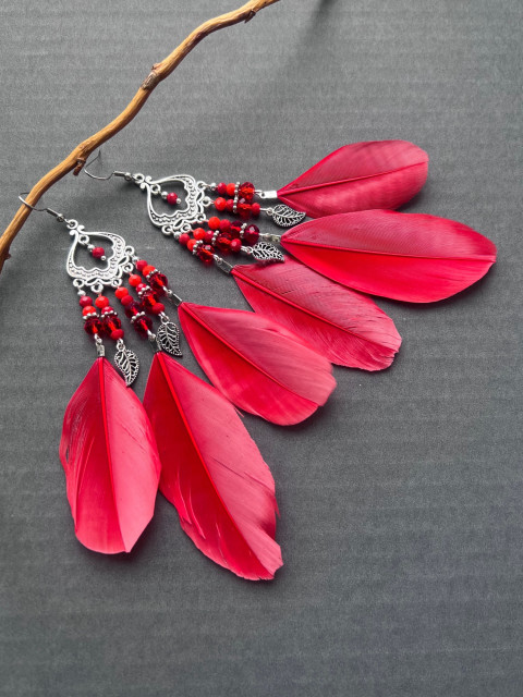 Peříčkové červené náušnice léto extravagantní nerez ocel festival dovolená peří peříčka steel 