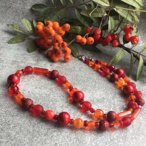 Ohnivé korálky - S.Steel červená korálky oranžová ohnivé bobulky jeřabiny 