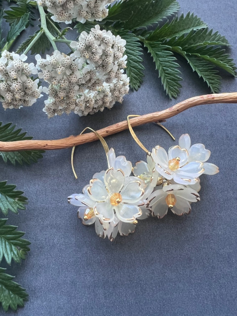 Žluté květy - náušnice korálky elegantní nerez luxusní ocel sváteční do divadla steel 