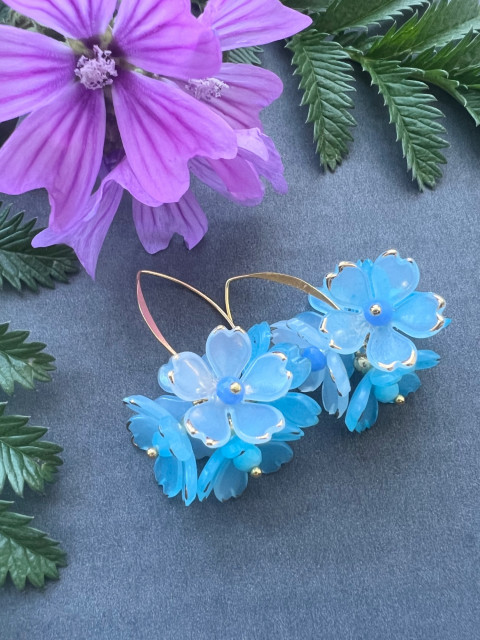 Azurové květy - náušnice korálky elegantní nerez luxusní ocel sváteční do divadla steel 