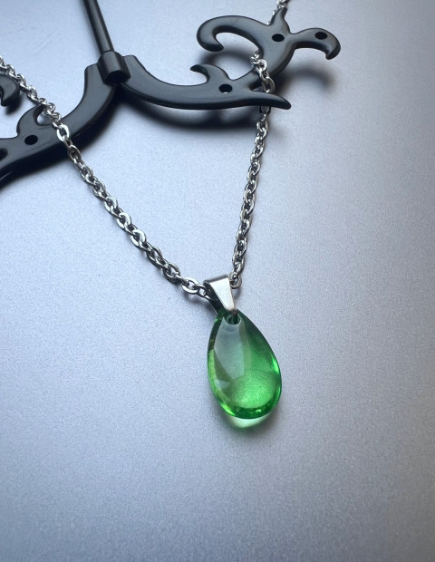 Řetízek se zelenou slzičkou - Steel přívěsek sklo nerez slza slzička steel 