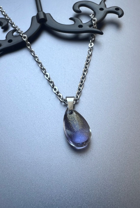 Řetízek s fialovou slzičkou - Steel přívěsek sklo nerez slza slzička steel 