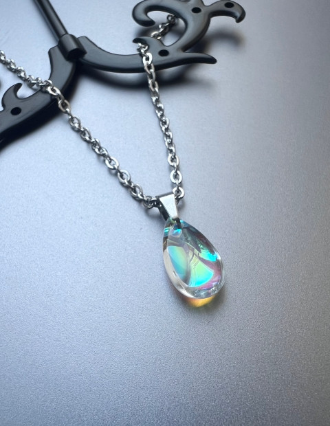 Řetízek s metalickou slzičkou-Steel přívěsek sklo nerez slza slzička steel 