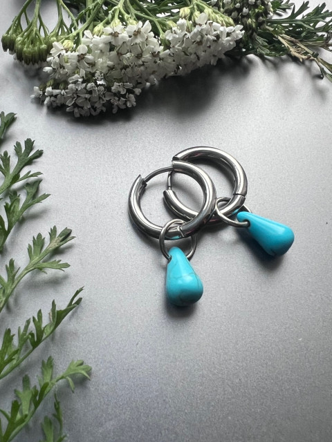 Tyrkenitové náušnice - S.Steel kruh kapka nerez ocel slza tyrkenit slzička steel 