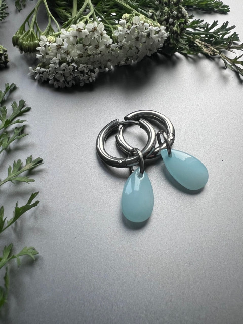 Blankytné slzičkové náušnice -Steel kruh kapka nerez ocel slza skleněná slzička steel 