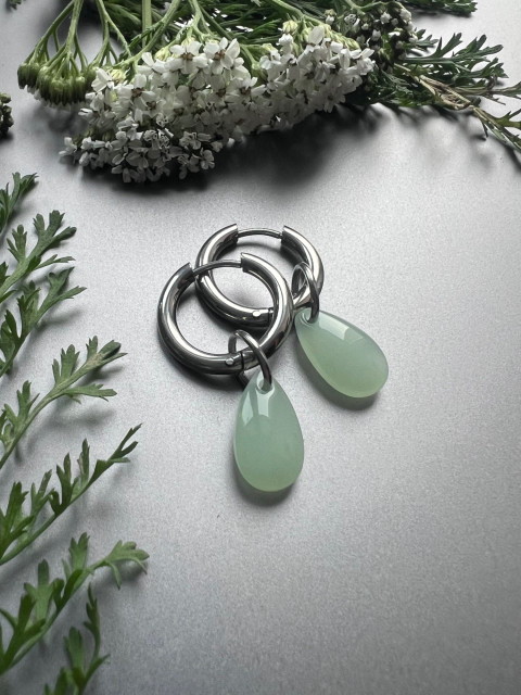 Zelenkavé slzičkové náušnice -Steel kruh kapka nerez ocel slza skleněná slzička steel 