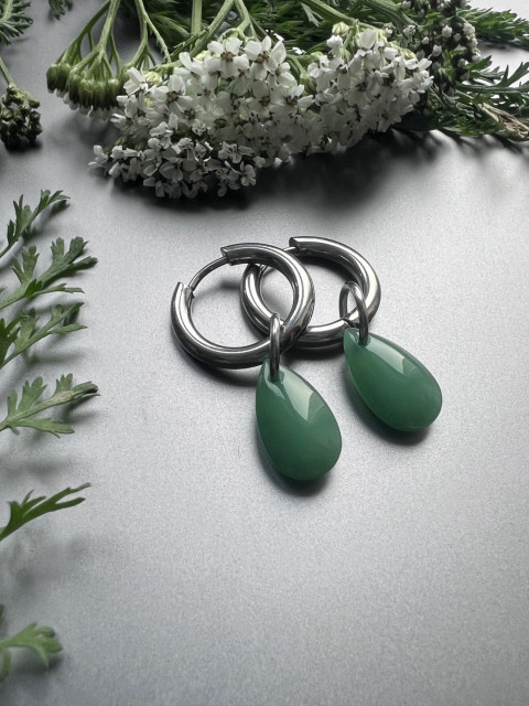 Zelené slzičkové náušnice - S.Steel kruh kapka nerez ocel slza skleněná slzička steel 