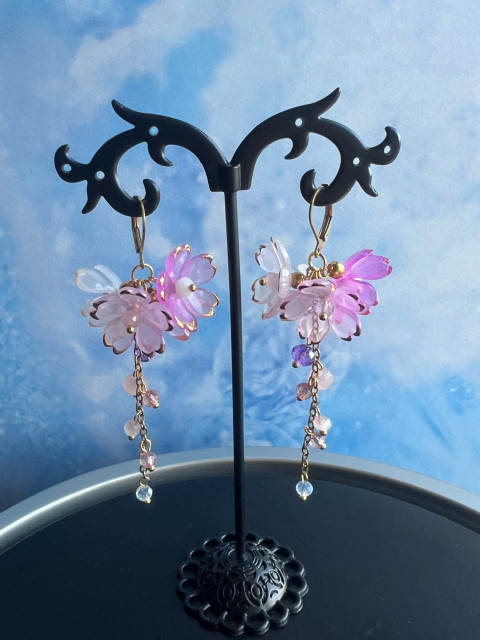 Růžové květy - náušnice korálky květy květiny řetízek nerez ocel steel 