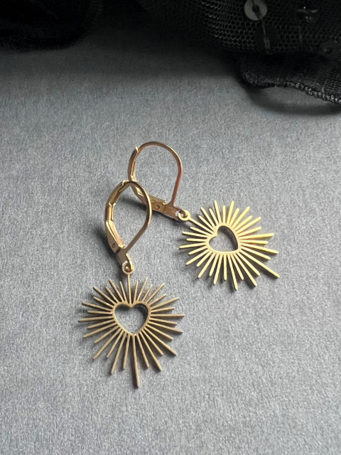 Zlaté srdíčkové náušnice - S. Steel srdce slunce nerez ocel 