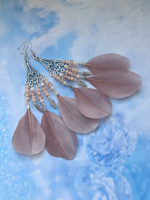 Peříčkové pudrové náušnice léto extravagantní nerez ocel festival dovolená peří peříčka sváteční na ples do divadla 