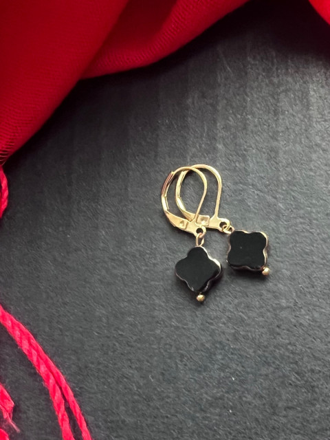 Čtyřlístkové náušnice - S.Steel sklo nerez ocel čtyřlístek pozlacená 