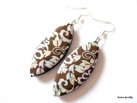 Náušnice - hnědo stříbrné lístky náušnice hnědé lehké stříbrné 