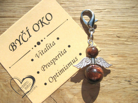 PŘÍVĚSEK - ANDĚL - MINERÁL BYČÍ OKO přívěsek polodrahokam minerál anděl andílek křídla andělíček minerální andělé andílci andělíčci pro radost andělské na kabelku na klíče na peněženku 