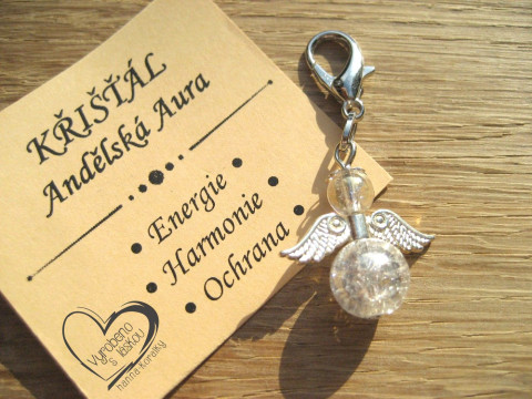 ANDĚL - KŘIŠŤÁL ANDĚLSKÁ AURA přívěsek polodrahokam minerál anděl andílek křídla andělíček minerální andělé andílci andělíčci pro radost andělské na kabelku na klíče na peněženku 