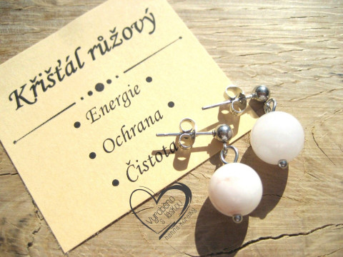 NÁUŠNICE NEREZ OCEL  RŮŽOVÝ KŘIŠŤÁL náušnice minerál minerální pro alergiky puzetkové 