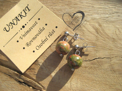 NÁUŠNICE PUZETY  NEREZ OCEL  UNAKIT náušnice minerál minerální pro alergiky puzetkové 