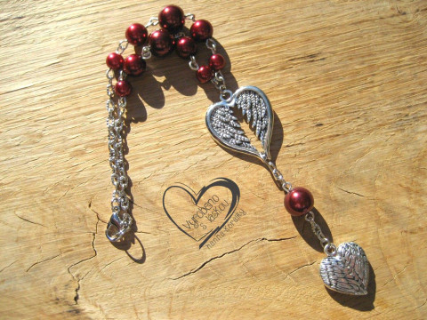 Růženec do auta vínový se srdíčkem talisman růženec ochrana amulet ochranný do auta řidič autorůženec na cestách 