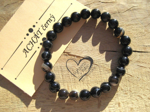 Náramek Achát černý 8mm náramek minerál minerální pro alergiky 