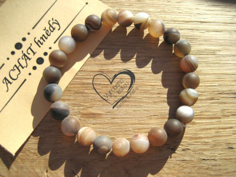 Náramek Achát hnědý matný 8mm náramek minerál minerální pro alergiky 