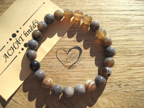 Náramek Achát hnědý 8mm náramek minerál minerální pro alergiky 