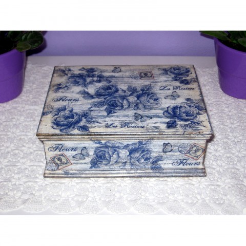 Šperkovnice - Růže modré - Fleurs dřevěné dekorace modrá krabička růže decoupage šperkovnice 