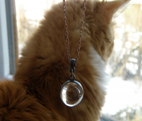 Přívěšek  Křišťálová kulička v mědi přívěšek křišťál kůže měď 