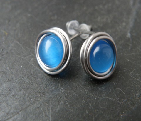 Nušnice , nerez , modrý jadeit přívěsek nerez kapky kameny modrý jadeit 