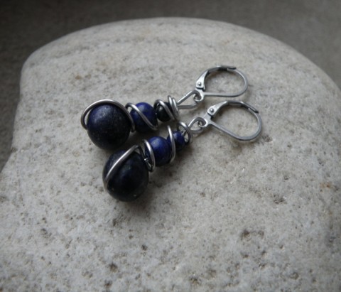 Naušnice-dvojité  lapisy v nerrezu přívěsek nerez kapky lapis kameny 