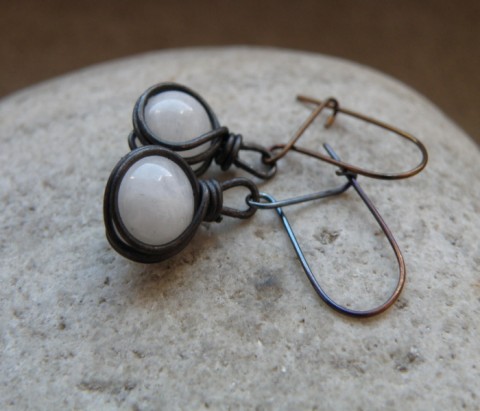 Měděné naušnice s měsíčním kamenem měď naušnice měsíční kámen 