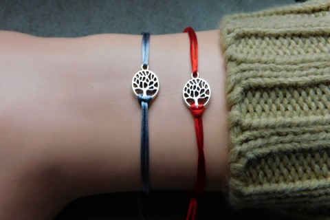 Náramek - Mini strom života náramek modrá stříbrné malinkéí červená nerezová kulička. 
