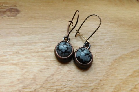 Naušnice měděné s obsidiánem barevné polodrahokamy naušnice měděné 