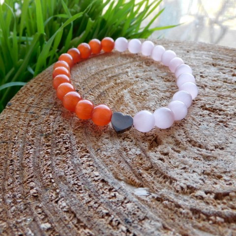 Náramek -oranžová, ružová, nerez náramek oranžová ružová bílá perla sádrovec 