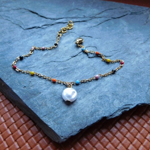 Náramek pozlacená nerez náramek nerez perla pozlacená 