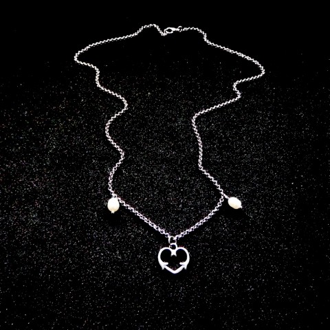 Přívěšek -srdce z nerezu , perly náhrdelník srdce přívěšek nerez perličky pravé 