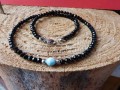 Náhrdelník - černý spinel, larimar