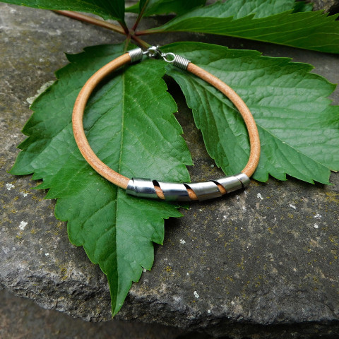 Kožený  náramek s nerezem náramek kůže nerez spirálka ptírodní 