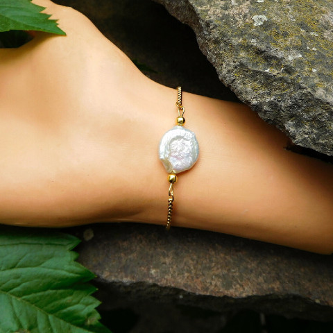 Náramek nerez s keshi perlou náramek nerez pozlacený keshi perla 