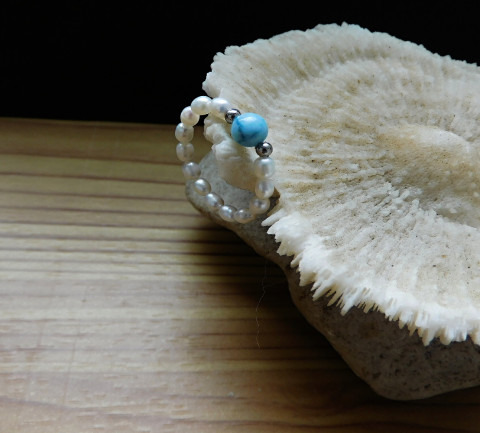 Prstýnek perlový s kamenem nerez perličky perla prstýnky larimar 