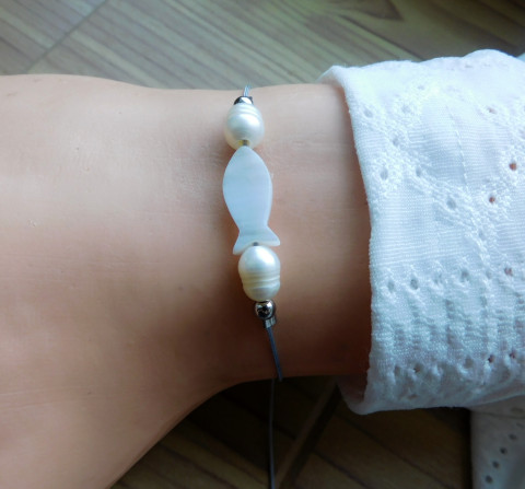 Náramek - perličky, nerez, perleť náramek srdce perleť nerez bílé říční perly 