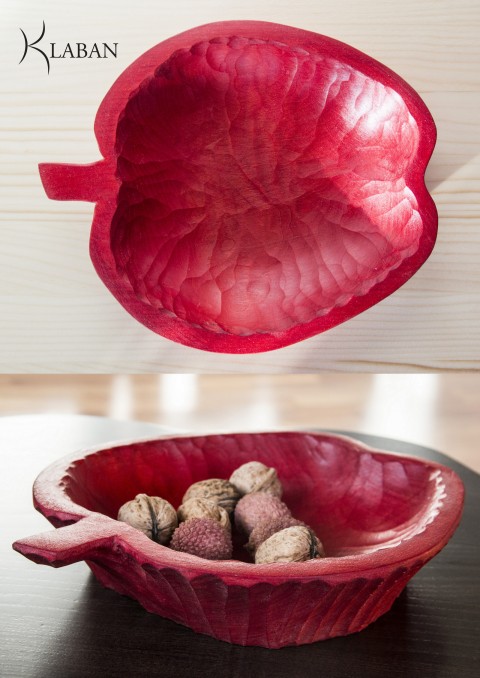 Mísa jablíčko ČERVENÁ dřevo domov řezba jabloň jablko jablíčko ovoce miska mísa nádobí lípa mistička ořechy valašsko 