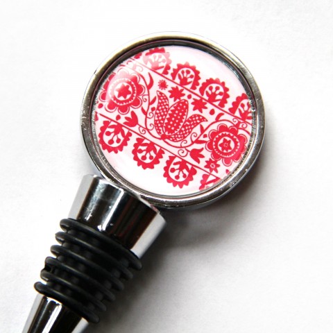 zátka na láhev folk. motiv červený víno originální dárek modrá věnování jméno ornament svatba motiv láhev svatební poděkování ženich folklór folklor na víno folklorní wedding lidový tatínek zátka svědek men man host woman women vlastní text pro svědka pro tatítnka 