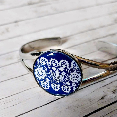 náramek Folklor modrotisk náramek modrá folk folklór folklórní modrotisk lidový onament 