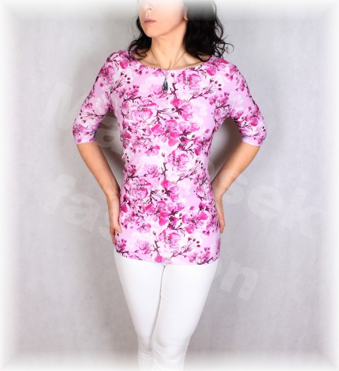 Triko vz.683 i krátký rukáv červená růžová letní květy bílá triko vzor dovolená 