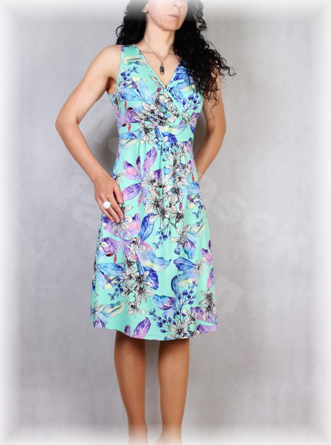 Šaty vz.727 letní šaty svatba léto tyrkysová řasení vzor oslava dovolená celoroční mintová mátová těhotenské pestrobarevnémintová barevné 