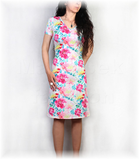 Šaty vz. 905 barevné růžová květy šaty svatba léto vzor oslava jabloňové květy 