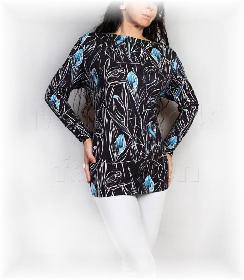 Triko vz.937 SLEVA z 899 kč modrá jarní letní květy bílá triko úpletová léto tyrkysová petrolejová pestobarevné 