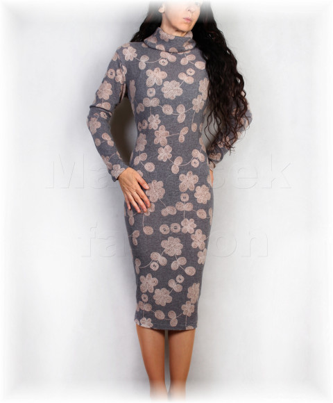 Šaty podzim-jaro vz.889 elegantní šedá šaty zimní podzimní celoroční svetrovina 