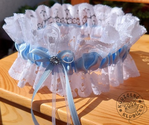 Podvazek 75mm modrá stuha, kamínek saténový podvazek zdobený podvazek dámský podvazek krajkový podvazek 